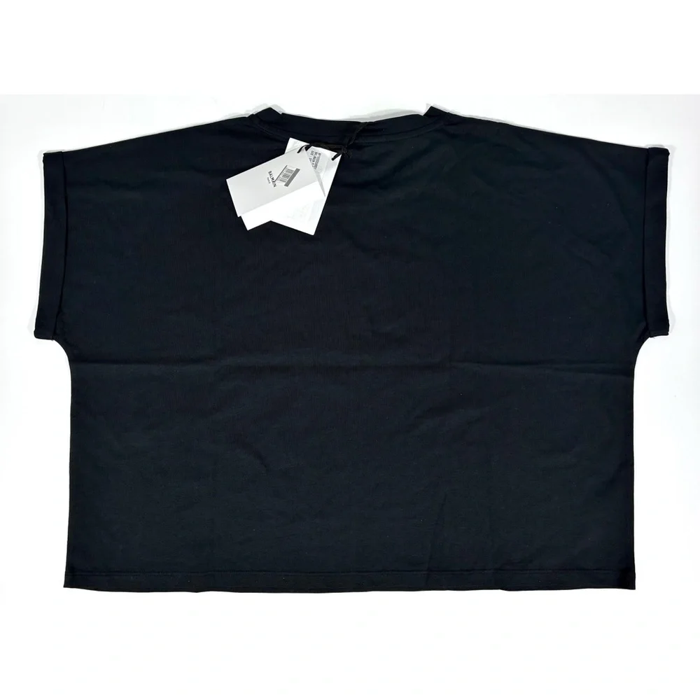 Balmain Cropped Eco-Designed Cotton T-Shirt Tee Flocked Logo Black XL NWT - Picture 8 of 14